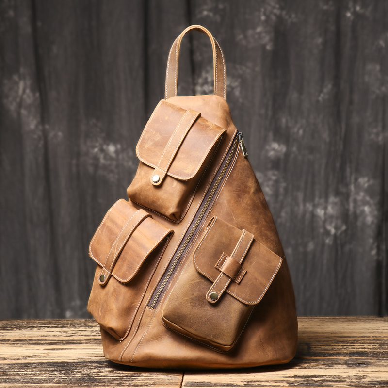 MOMOCOLOR Genuine leather backpack multifunctional mens retro casual messenger bag first layer cowhide large capacity travel bag 2